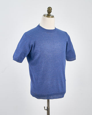 Filippo De Laurentiis Liquid Linen  Cotton Crewneck T Shirt Denim 1565