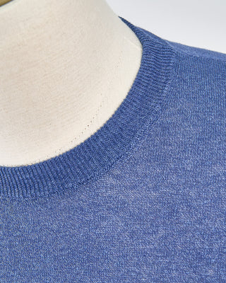 Filippo De Laurentiis Liquid Linen  Cotton Crewneck T Shirt Denim 1569