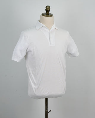 Filippo De Laurentiis Standup Collar Crêpe Cotton Polo Shirt White 1428