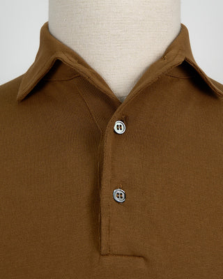 Filippo De Laurentiis Standup Collar Crêpe Cotton Polo Shirt Tobacco 1434567