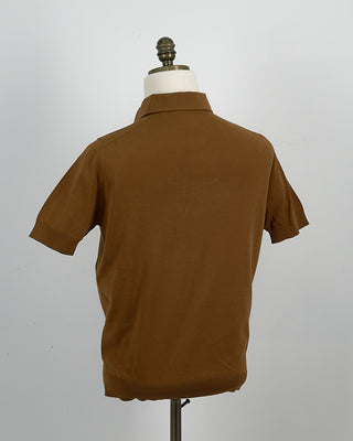Filippo De Laurentiis Standup Collar Crêpe Cotton Polo Shirt Tobacco 1485662