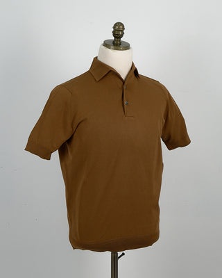 Filippo De Laurentiis Standup Collar Crêpe Cotton Polo Shirt Tobacco 1486561