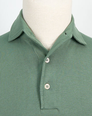 Filippo De Laurentiis Standup Collar Crêpe Cotton Polo Shirt Sage 1451