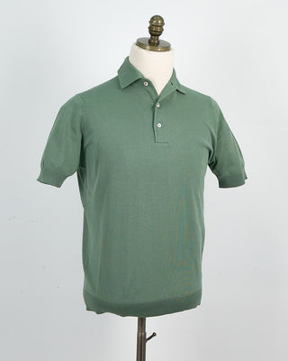 Filippo De Laurentiis Standup Collar Crêpe Cotton Polo Shirt Sage 1452