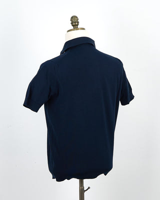 Filippo De Laurentiis Standup Collar Crêpe Cotton Polo Shirt Navy 1436