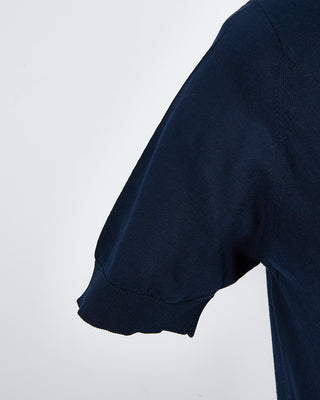 Filippo De Laurentiis Standup Collar Crêpe Cotton Polo Shirt Navy 1437