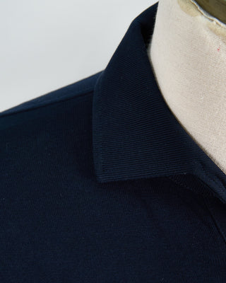 Filippo De Laurentiis Standup Collar Crêpe Cotton Polo Shirt Navy 1438