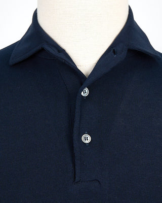 Filippo De Laurentiis Standup Collar Crêpe Cotton Polo Shirt Navy 1440922229