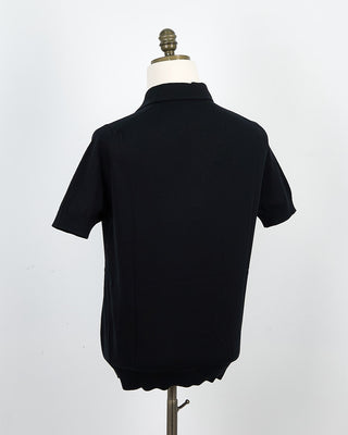 Filippo De Laurentiis Standup Collar Crêpe Cotton Polo Shirt Black 14428245