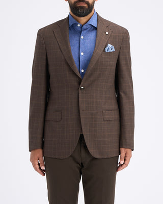 Luigi Bianchi Mantova Chocolate Brown Wool Check Sport Jacket Chocolate 11 11311