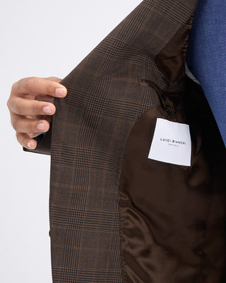 Luigi Bianchi Mantova Chocolate Brown Wool Check Sport Jacket Chocolate 9 11313