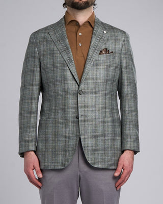 L.B.M. 1911 Grey Green Check Silk Wool Sport Jacket Green 2