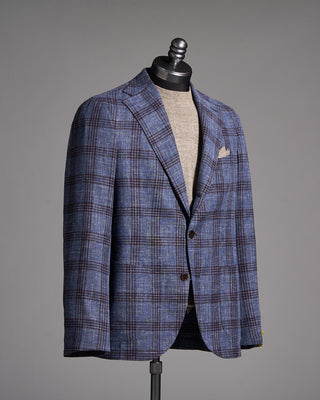 Gabo Napoli Salina Wool Cotton  Linen Hopsack Check Neopolitan Jacket Blue 1 8982