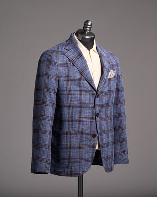 Gabo Napoli Salina Wool Cotton  Linen Hopsack Check Neopolitan Jacket Blue 2 8380