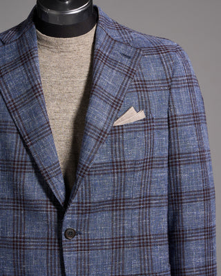 Gabo Napoli Salina Wool Cotton  Linen Hopsack Check Neopolitan Jacket Blue 2 8986