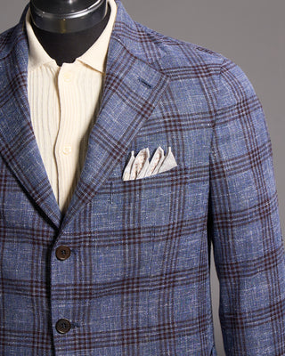 Gabo Napoli Salina Wool Cotton  Linen Hopsack Check Neopolitan Jacket Blue 3 8379