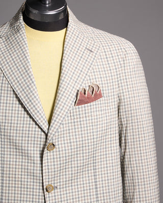Gabo Napoli Salina Wool  Cashmere Gingham Neopolitan Jacket Grey  Tan 4 8344