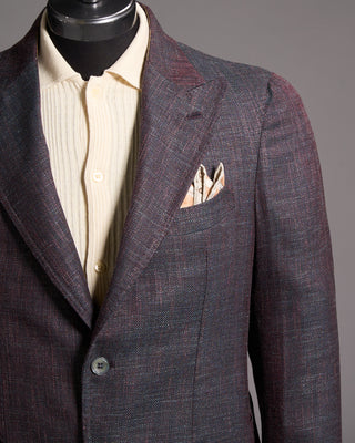 Gabo Napoli Salina Wool Silk  Linen Herrinbone Neopolitan Jacket Burgundy 7 8386
