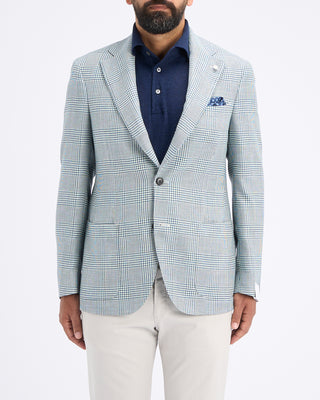 Luigi Bianchi Mantova Teal Glen Plaid Wool Silk Linen Sport Jacket Teal 12 11295