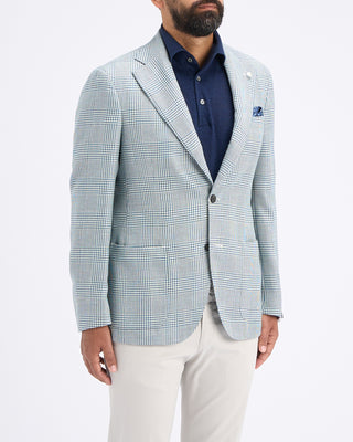 Luigi Bianchi Mantova Teal Glen Plaid Wool Silk Linen Sport Jacket Teal 13 11296