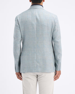 Luigi Bianchi Mantova Teal Glen Plaid Wool Silk Linen Sport Jacket Teal 16 11297