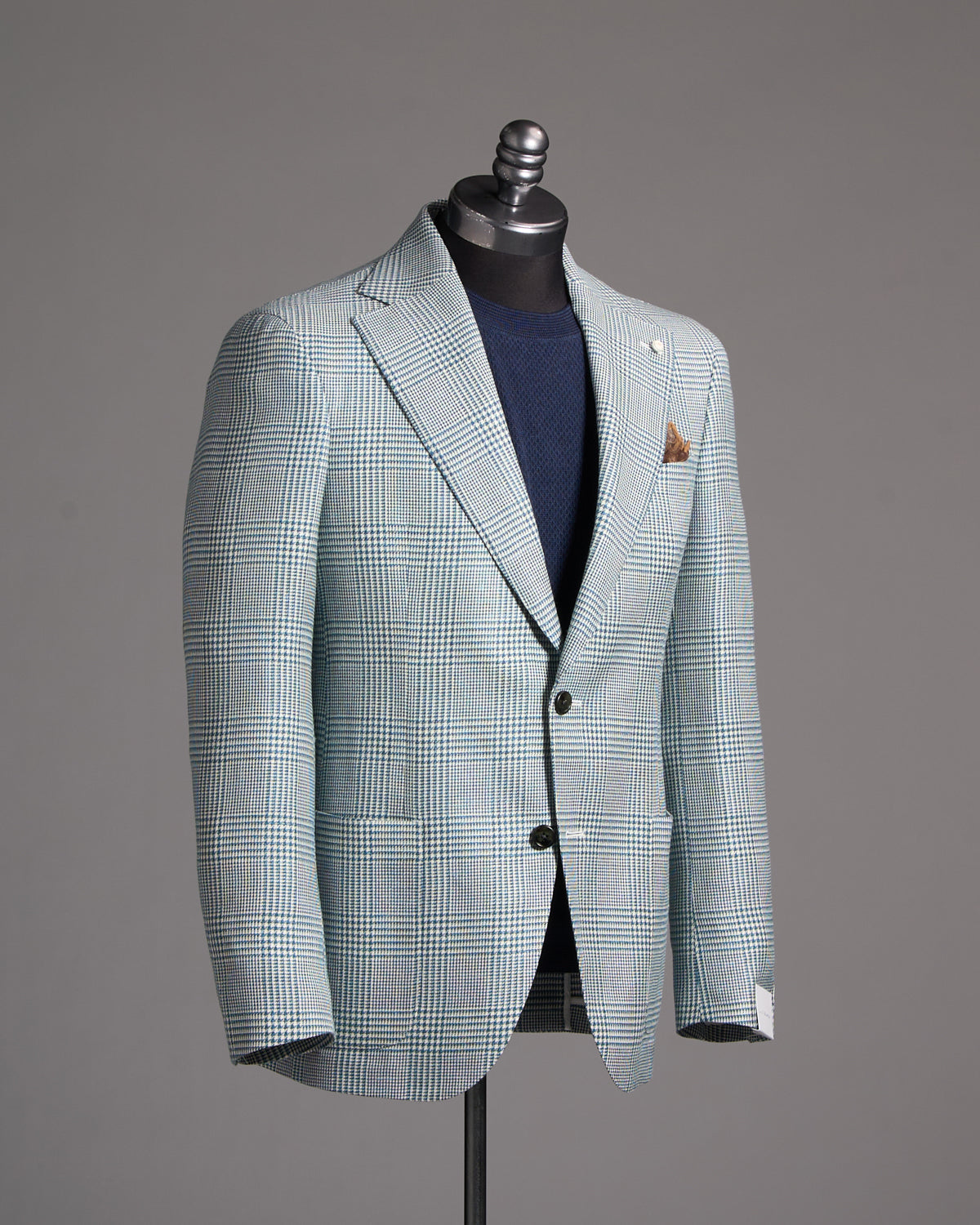 Luigi Bianchi Mantova Teal Glen Plaid Wool-Silk-Linen Sport Jacket