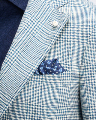 Luigi Bianchi Mantova Teal Glen Plaid Wool Silk Linen Sport Jacket Teal 7 11293