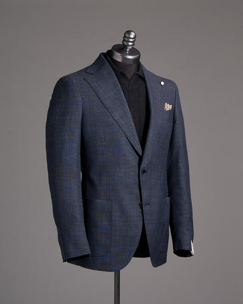 Luigi Bianchi Mantova Navy Prince of Wales Wool-Silk-Linen Sport