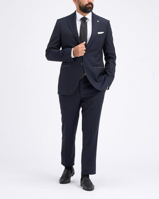 Luigi Bianchi Mantova Mantua Super 130S Navy All Season Solid Wool Suit Navy 8 11233
