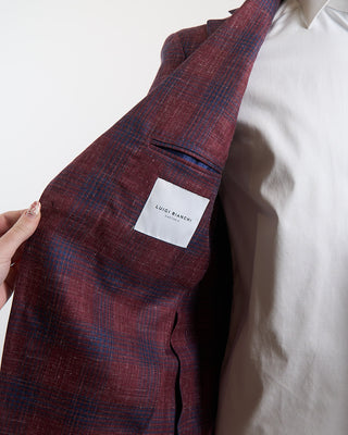 Luigi Bianchi Mantova Crimson  Indigo Check Summertime Jacket Red 1101