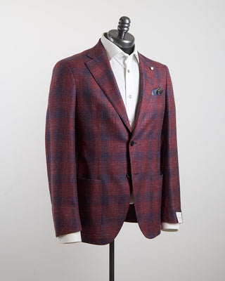 Luigi Bianchi Mantova Crimson  Indigo Check Summertime Jacket Red 193
