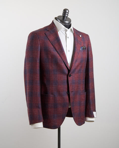 【在庫処分大特価!!】 Luigi Bianchi Summertime Check Indigo & Crimson Mantova ジャケット・アウター