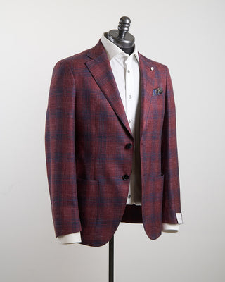 Luigi Bianchi Mantova Crimson  Indigo Check Summertime Jacket Red 194