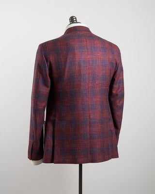 Luigi Bianchi Mantova Crimson  Indigo Check Summertime Jacket Red 195