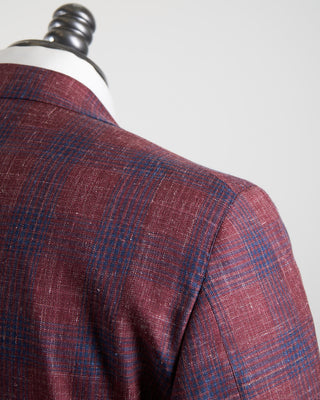 Luigi Bianchi Mantova Crimson  Indigo Check Summertime Jacket Red 196