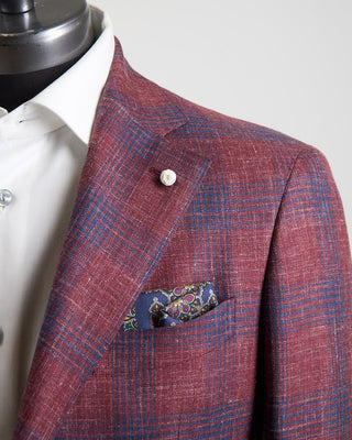 Luigi Bianchi Mantova Crimson  Indigo Check Summertime Jacket Red 197