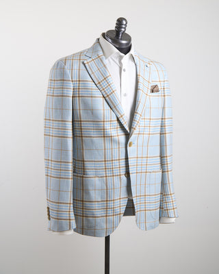 Luigi Bianchi Mantova Bold  Beautiful Light Blue With Brown Check Jacket Light Blue 175