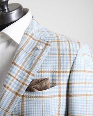 Luigi Bianchi Mantova Bold  Beautiful Light Blue With Brown Check Jacket Light Blue 179