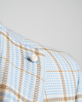 Luigi Bianchi Mantova Bold  Beautiful Light Blue With Brown Check Jacket Light Blue 180