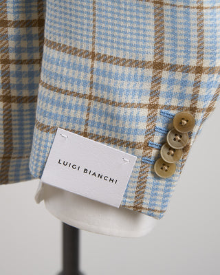 Luigi Bianchi Mantova Bold  Beautiful Light Blue With Brown Check Jacket Light Blue 183