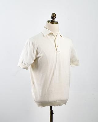 Filippo De Laurentiis Standup Collar Crêpe Cotton Polo Shirt Off White 1767