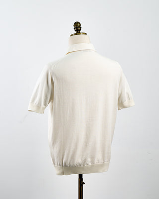 Filippo De Laurentiis Standup Collar Crêpe Cotton Polo Shirt Off White 1768