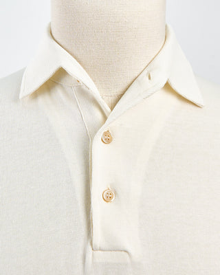 Filippo De Laurentiis Standup Collar Crêpe Cotton Polo Shirt Off White 1770