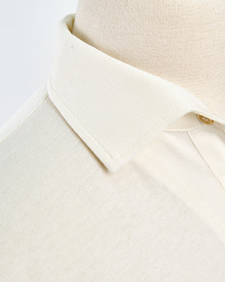 Filippo De Laurentiis Standup Collar Crêpe Cotton Polo Shirt Off White 1771
