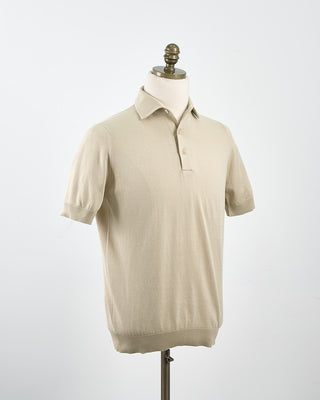 Filippo De Laurentiis Standup Collar Crêpe Cotton Polo Shirt Sand 1773