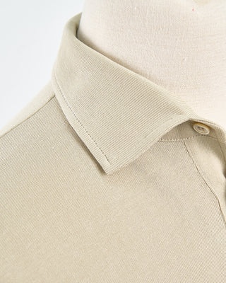 Filippo De Laurentiis Standup Collar Crêpe Cotton Polo Shirt Sand 1777