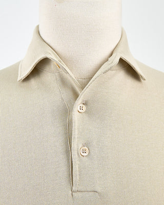 Filippo De Laurentiis Standup Collar Crêpe Cotton Polo Shirt Sand 1778