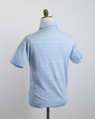 Filippo De Laurentiis Liquid Linen  Cotton Standup Collar Polo Shirt Light Blue 1630