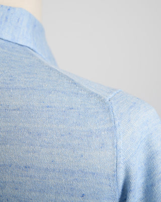 Filippo De Laurentiis Liquid Linen  Cotton Standup Collar Polo Shirt Light Blue 1631