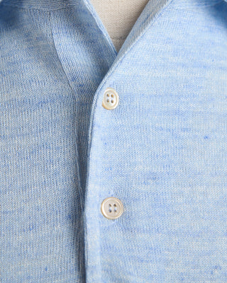 Filippo De Laurentiis Liquid Linen  Cotton Standup Collar Polo Shirt Light Blue 1633